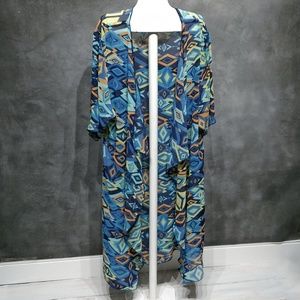 3/$15 Lularoe Aztec Geometric Kimono Blue Orange
